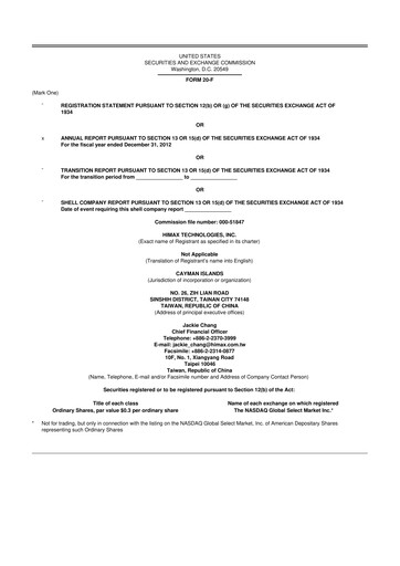 Thumbnail Himax Technologies 20-F Annual Report 2012