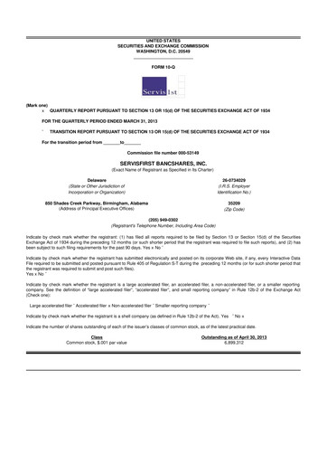 Vorschaubild ServisFirst Bancshares 10-Q Quartalsbericht 2013 