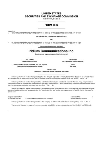 Thumbnail Iridium Communications 10-Q Quarterly Report FY2013 