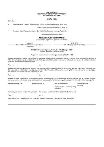 Thumbnail Agree Realty
 10-Q Quarterly Report FY2013 