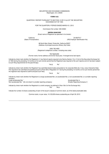 Thumbnail Sierra Bancorp
 10-Q Quarterly Report FY2013 