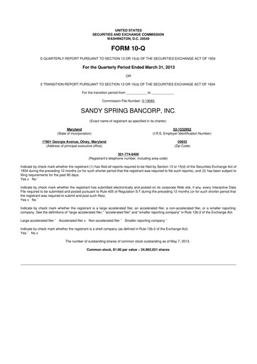 Thumbnail Sandy Spring Bank 10-Q Quarterly Report FY2013 