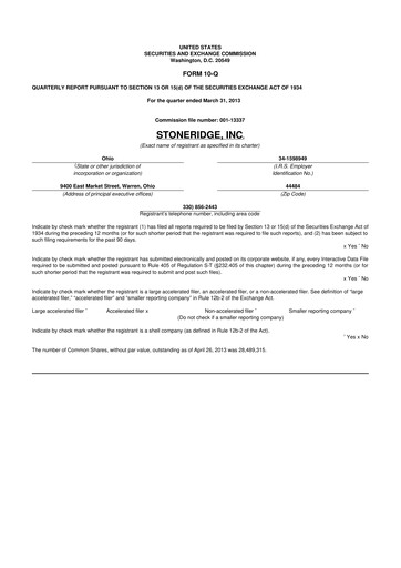 Thumbnail Stoneridge 10-Q Quarterly Report FY2013 
