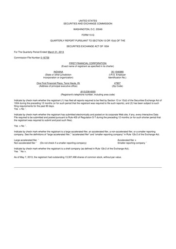 Thumbnail First Financial 10-Q Quarterly Report FY2013 