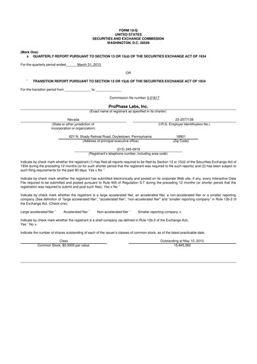Vorschaubild ProPhase Labs 10-Q Quartalsbericht 2013 