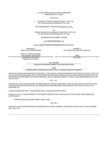 Thumbnail The First Bancshares 10-Q Quarterly Report FY2013 