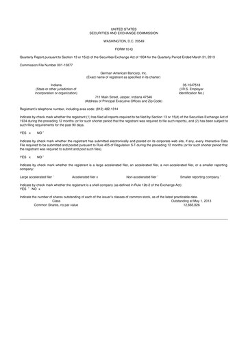 Thumbnail German American Bancorp 10-Q Quarterly Report FY2013 