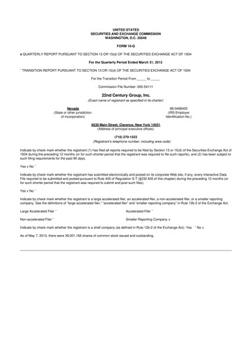 Thumbnail 22nd Century Group
 10-Q Quarterly Report FY2013 