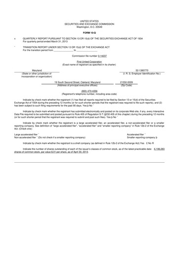 Thumbnail First United Corporation 10-Q Quarterly Report FY2013 