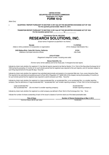 Miniature Research Solutions 10-Q Rapport trimestriel 2013 