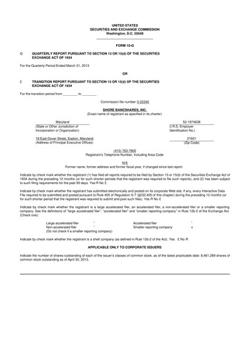 Thumbnail Shore Bancshares 10-Q Quarterly Report FY2013 