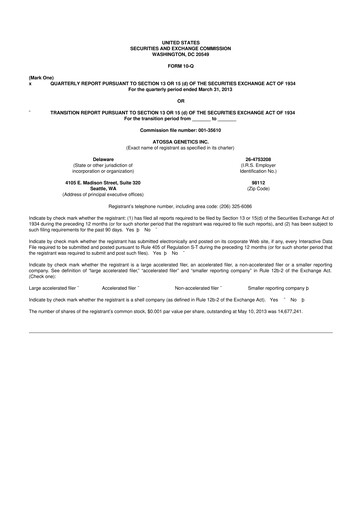 Thumbnail Atossa Therapeutics 10-Q Quarterly Report FY2013 
