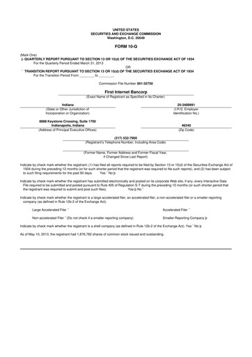 Thumbnail First Internet Bancorp
 10-Q Quarterly Report FY2013 