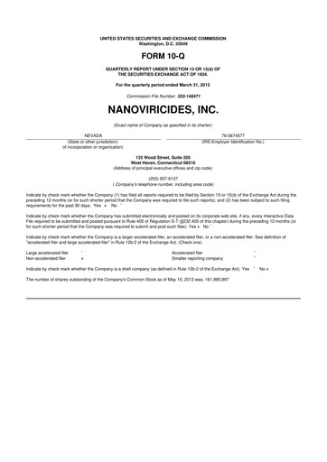 Thumbnail NanoViricides 10-Q Quarterly Report FY 
