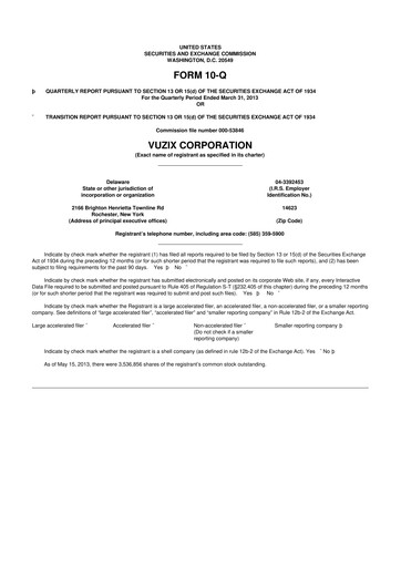 Thumbnail Vuzix
 10-Q Quarterly Report FY2013 