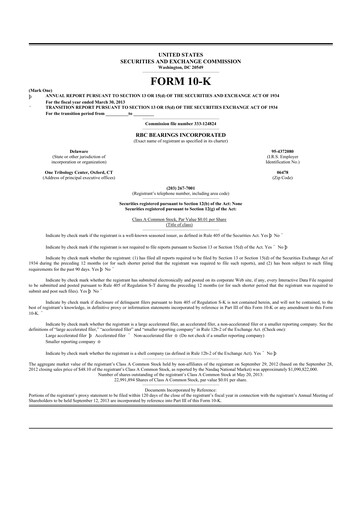 Thumbnail RBC Bearings 10-K Annual Report 2013