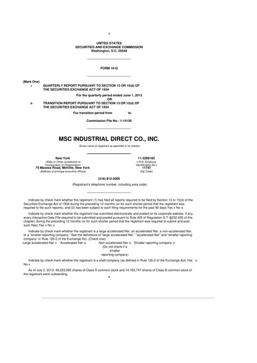 Thumbnail MSC Industrial Direct 10-Q Quarterly Report FY2013 