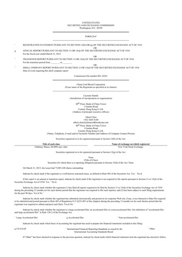 Thumbnail Global Cord Blood 20-F Annual Report 2013