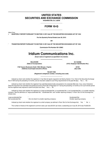 Thumbnail Iridium Communications 10-Q Quarterly Report FY2013 