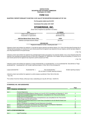 Thumbnail Stoneridge 10-Q Quarterly Report FY2013 