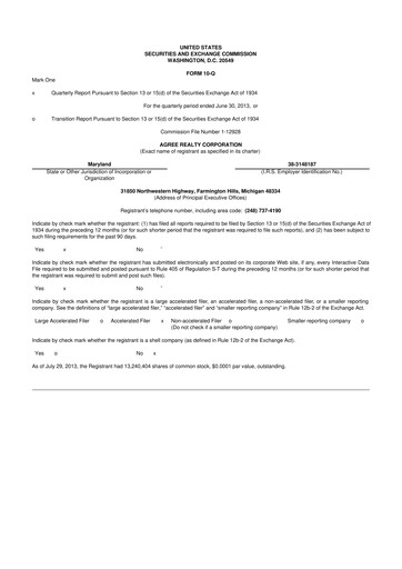 Thumbnail Agree Realty
 10-Q Quarterly Report FY2013 