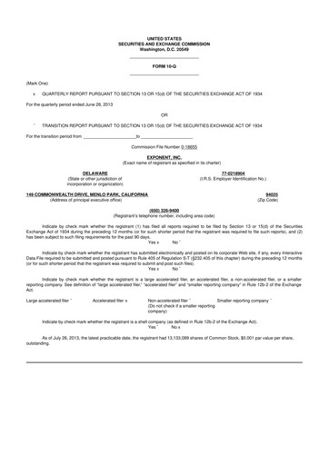 Thumbnail Exponent
 10-Q Quarterly Report FY2013 
