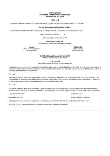 Thumbnail 22nd Century Group
 10-Q Quarterly Report FY2013 