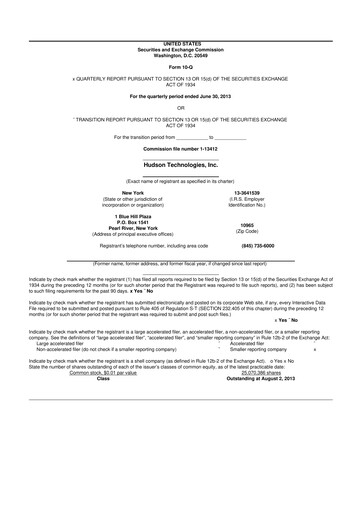 Thumbnail Hudson Technologies 10-Q Quarterly Report FY2013 