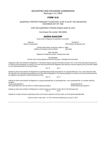 Thumbnail Sierra Bancorp
 10-Q Quarterly Report FY2013 