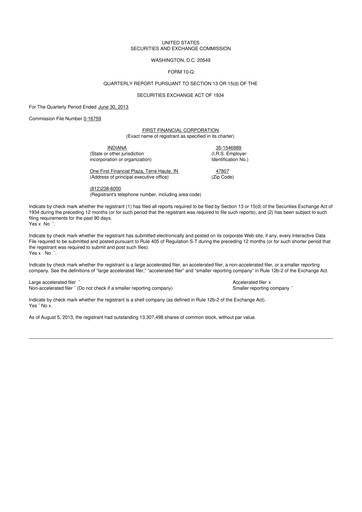 Thumbnail First Financial 10-Q Quarterly Report FY2013 