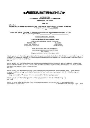 Thumbnail Citizens & Northern Corp 10-Q Quarterly Report FY2013 