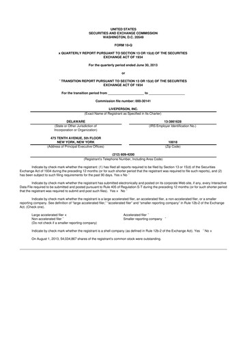 Miniature LivePerson 10-Q Rapport trimestriel 2013 