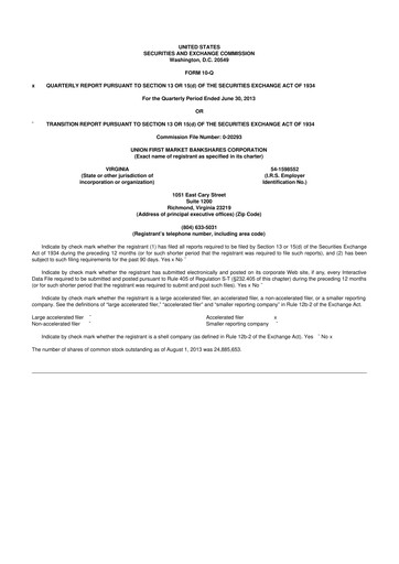 Vorschaubild Atlantic Union Bankshares 10-Q Quartalsbericht 2013 