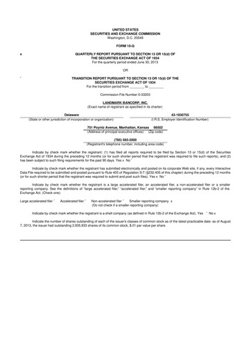 Miniature Landmark Bancorp 10-Q Rapport trimestriel 2013 