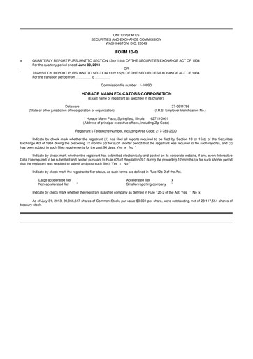 Vorschaubild Horace Mann Educators 10-Q Quartalsbericht 2013 