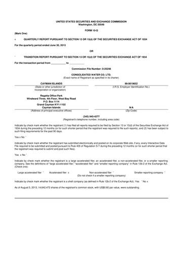 Thumbnail Consolidated Water 10-Q Quarterly Report FY2013 