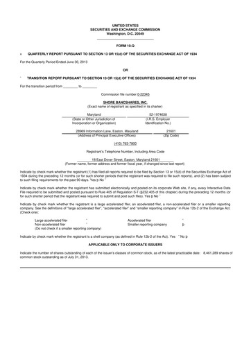 Thumbnail Shore Bancshares 10-Q Quarterly Report FY2013 