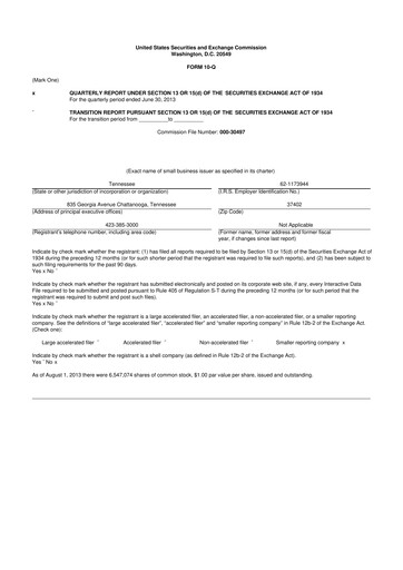 Thumbnail SmartFinancial (SmartBank) 10-Q Quarterly Report FY2013 