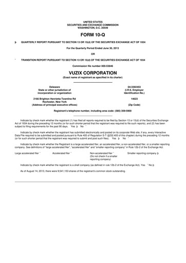 Thumbnail Vuzix
 10-Q Quarterly Report FY2013 