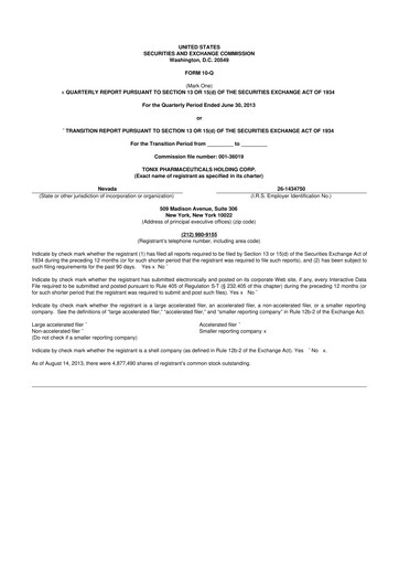 Thumbnail Tonix Pharmaceuticals 10-Q Quarterly Report FY2013 