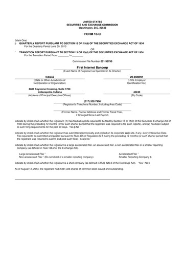 Thumbnail First Internet Bancorp
 10-Q Quarterly Report FY2013 