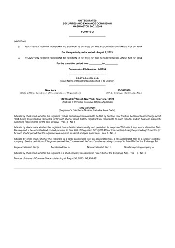 Thumbnail Foot Locker
 10-Q Quarterly Report FY2013 