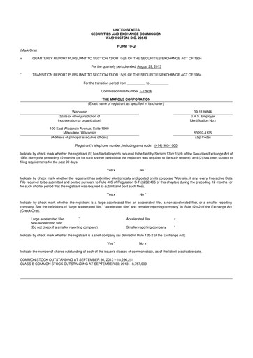 Thumbnail Marcus Corporation
 10-Q Quarterly Report FY2014 