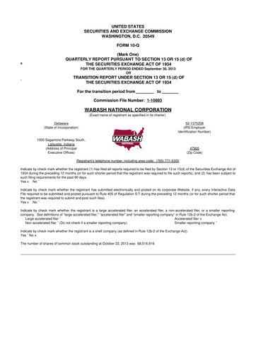 Thumbnail Wabash National
 10-Q Quarterly Report FY2013 