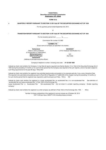 Vorschaubild Garmin 10-Q Quartalsbericht 2013 