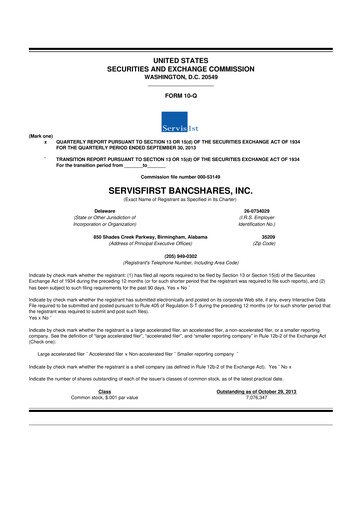 Vorschaubild ServisFirst Bancshares 10-Q Quartalsbericht 2013 