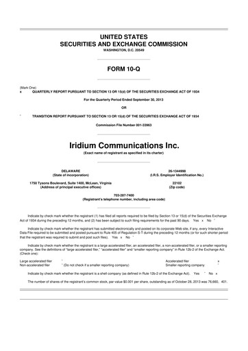Thumbnail Iridium Communications 10-Q Quarterly Report FY2013 