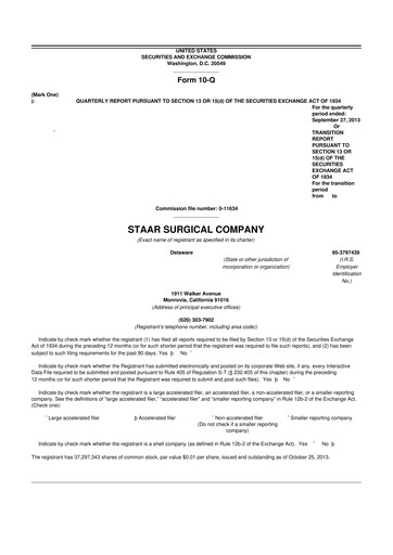 Thumbnail STAAR Surgical 10-Q Quarterly Report FY2013 