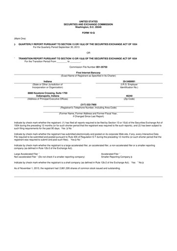 Thumbnail First Internet Bancorp
 10-Q Quarterly Report FY2013 