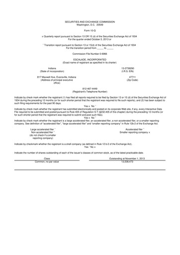 Thumbnail Escalade Sports 10-Q Quarterly Report FY2013 